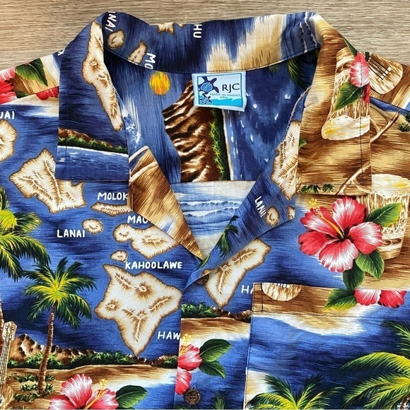 RJC Made in Hawaii Hibiscus Hawaiian Islands Camp Button Down Shirt - Picture 4 of 10